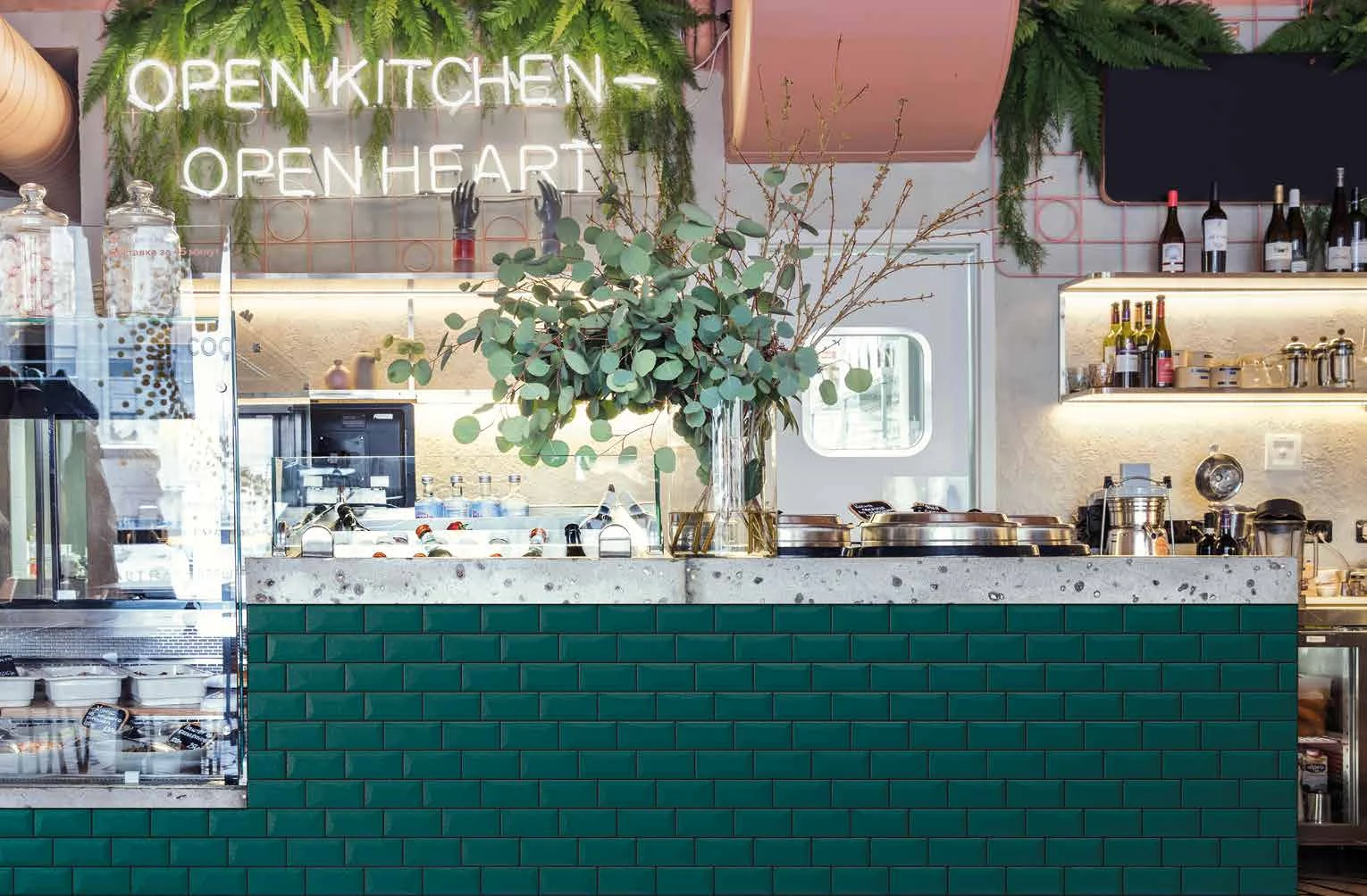 Libra — Matte Thyme around a café counter.